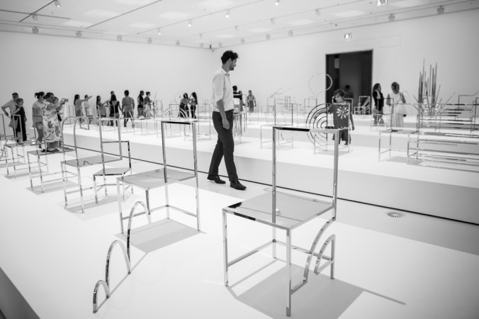 room full of silver chairs